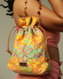 multicolored drawstring purse